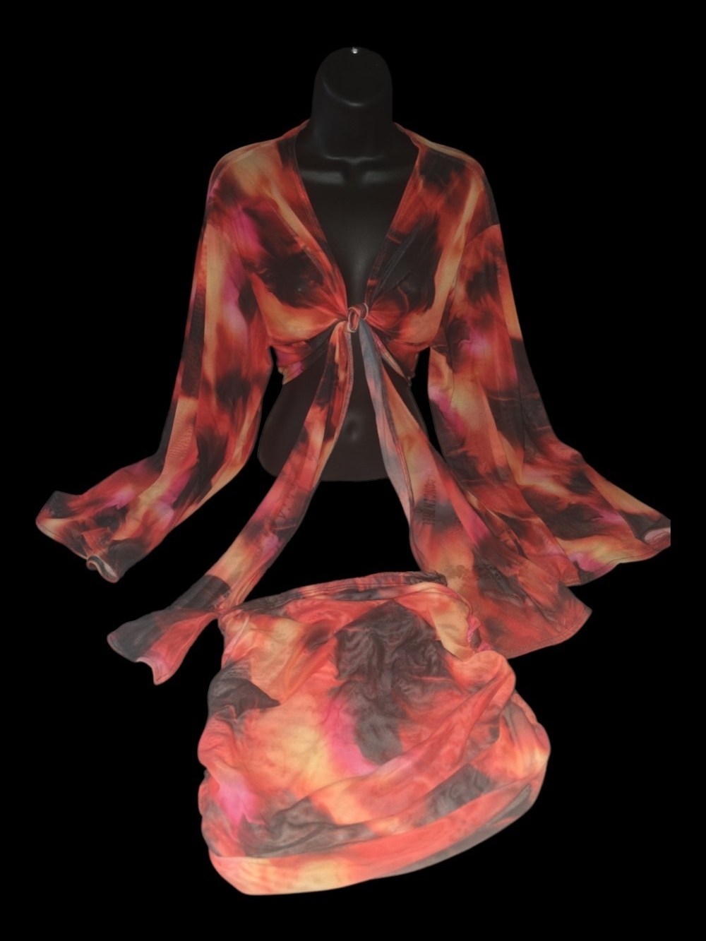 Miss Lola Coral Multi Tie-Front Sheer Mesh Set
